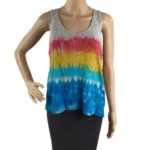 Chaser Rainbow Dip Dye Draped Back Tank Top Gray Multicolor Size S